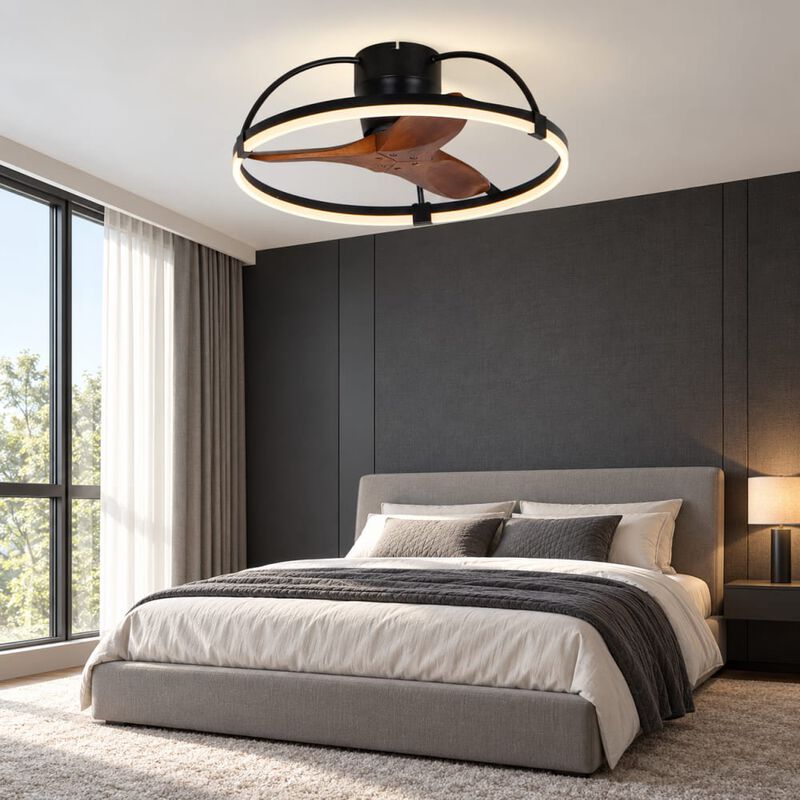 ELEMENT ACE 24 Inch Flush Mount Solid Wood Ceiling Fan with Light and Remote, 3000K-6000K Dimmable LED Low Profile Fandelier for Bedroom Kitchen Living Room image number 3