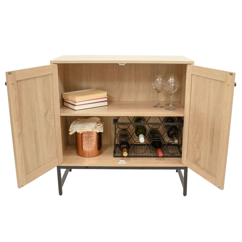 2-Door MDF Accent Cabinet with Shelf and Rattan Doors