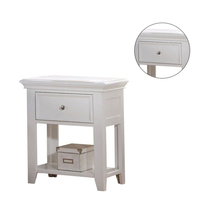 Simple Relax Nightstand with 1 Drawer and Shelf in White image number 3