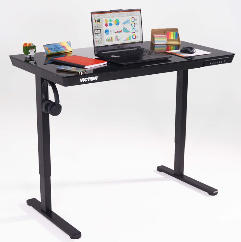 Black Glass Top Standing Desk image number 1