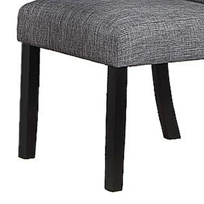 Jie 25 Inch Dining Chairs, Set of 2, Tufted Gray Upholstery, Rolled Top, Black Wood