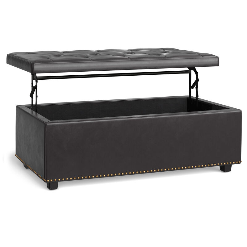 Hamilton Lift Top Rectangular Storage Ottoman in Tanners Brown Faux Leather image number 3