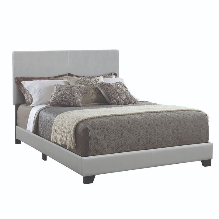 Leather Upholstered Full Size Platform Bed, Gray - Benzara