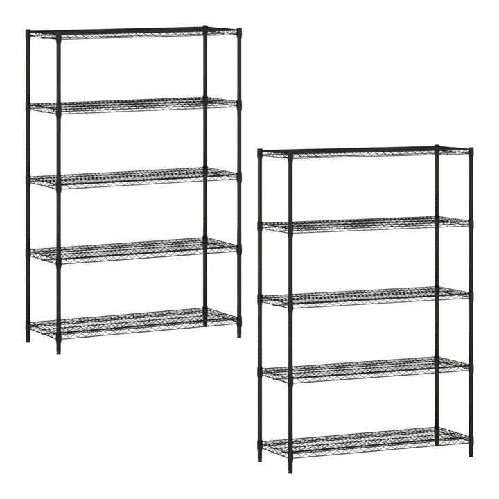 5 Tier Metal Storage Shelves Set of 2 with Adjustable V Shaped Wire Rack-Black