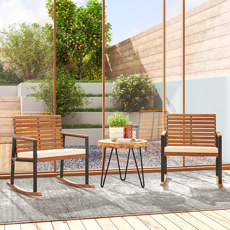 Hivvago Patio Rocking Chair Set of 2 Acacia Wood Outdoor Chairs image number 1