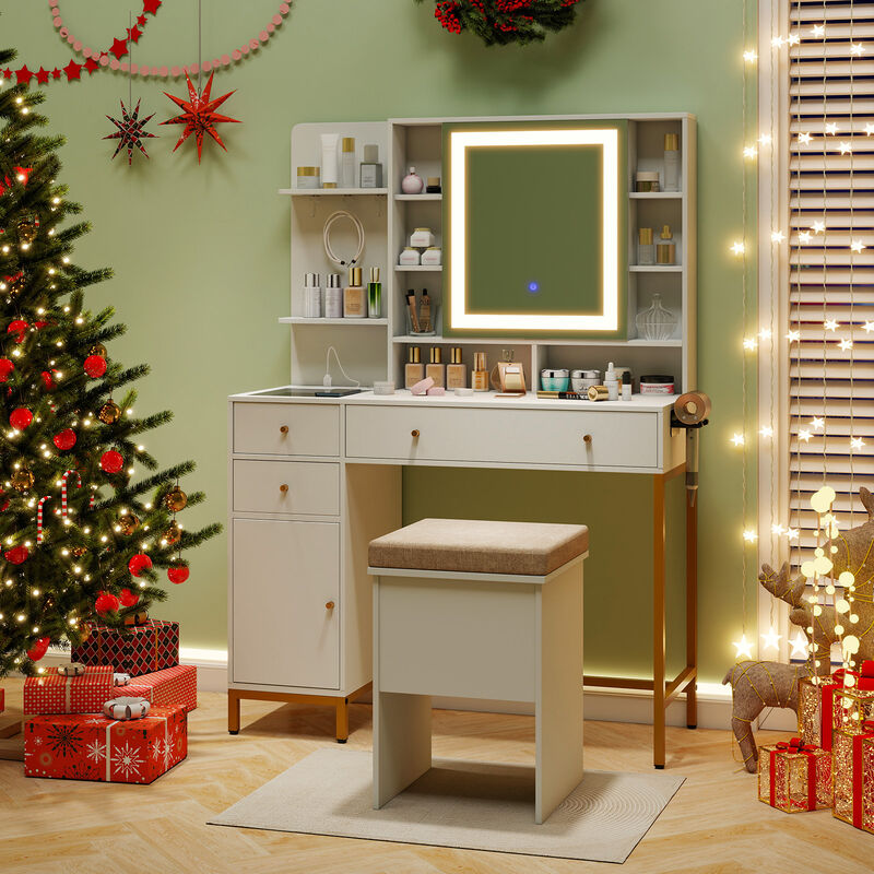 Vanity Dressing Table Set with Stool 3 Lighting Modes and Storage Cabinet image number 1