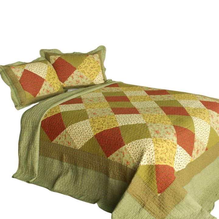 Cotton Queen 3PC Quilted Striped Print Bedding Set Vermicelli Stitch Soft Quilt Set