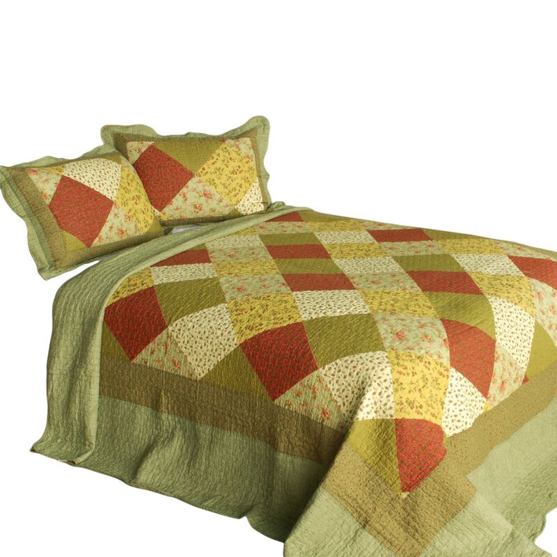 Cotton Queen 3PC Quilted Striped Print Bedding Set Vermicelli Stitch Soft Quilt Set image number 1