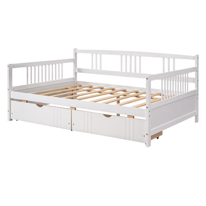 Whisen Full Size Wood Daybed with 2 Drawers, 78.2"x57.5", Solid Wood, for Bedroom Living Room