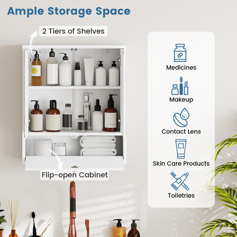 Wall-Mounted Bathroom Medicine Cabinet – Double Mirrored Doors and Internal Shelving