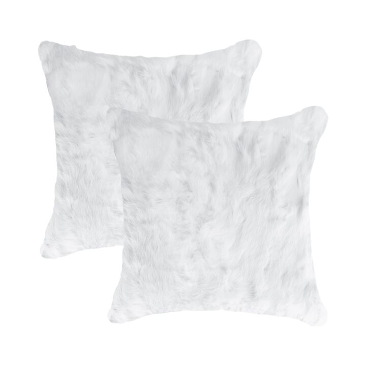 Homezia Set Of Two 18" White Rabbit Zippered Natural Fur Throw Pillows