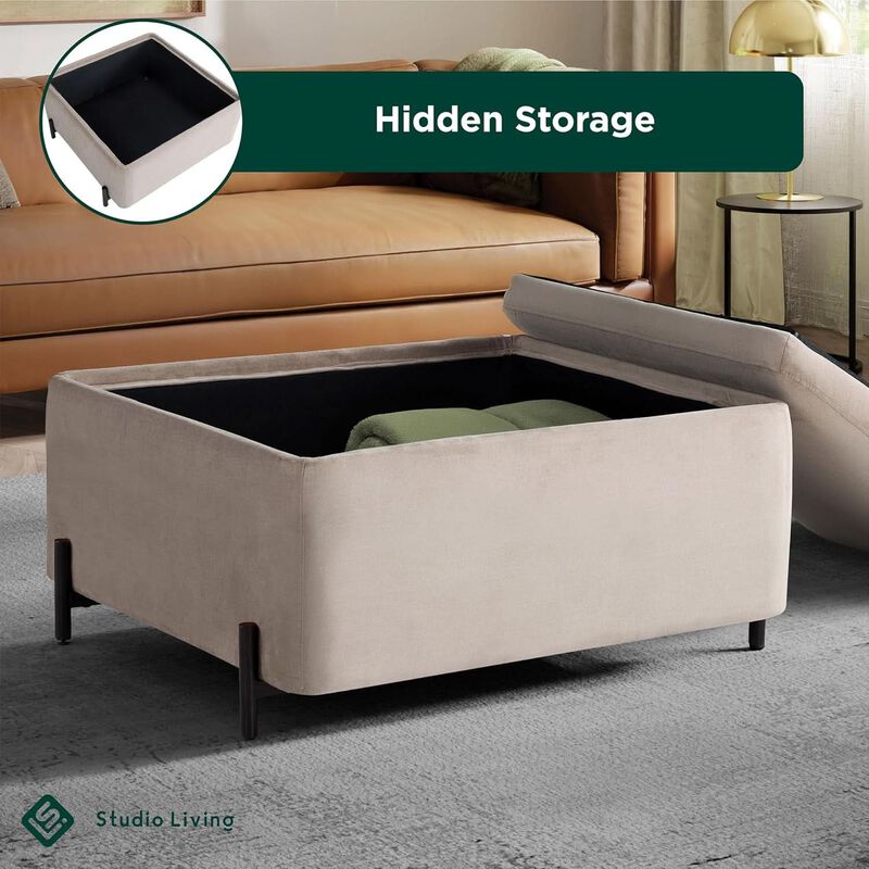 Connor 31.1-inch Taupe Velvet Storage Ottoman image number 5