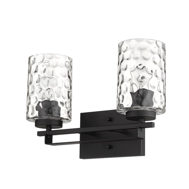 Hivvago Black Metal and Pebbled Glass Two Light Wall Sconce