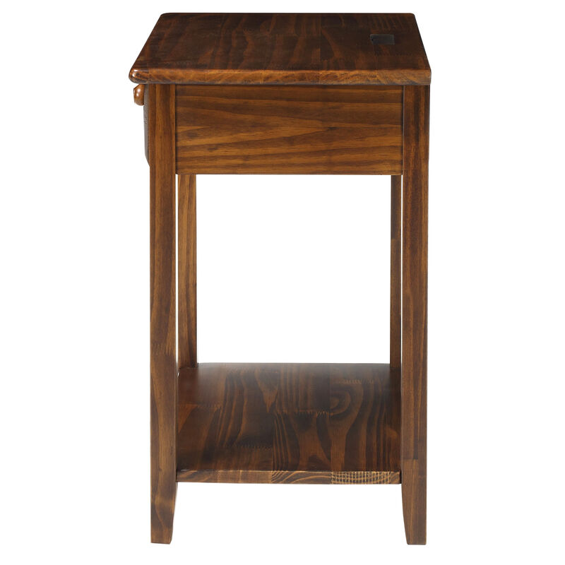 Casual Home Night Owl Nightstand with USB Ports-Warm Brown
