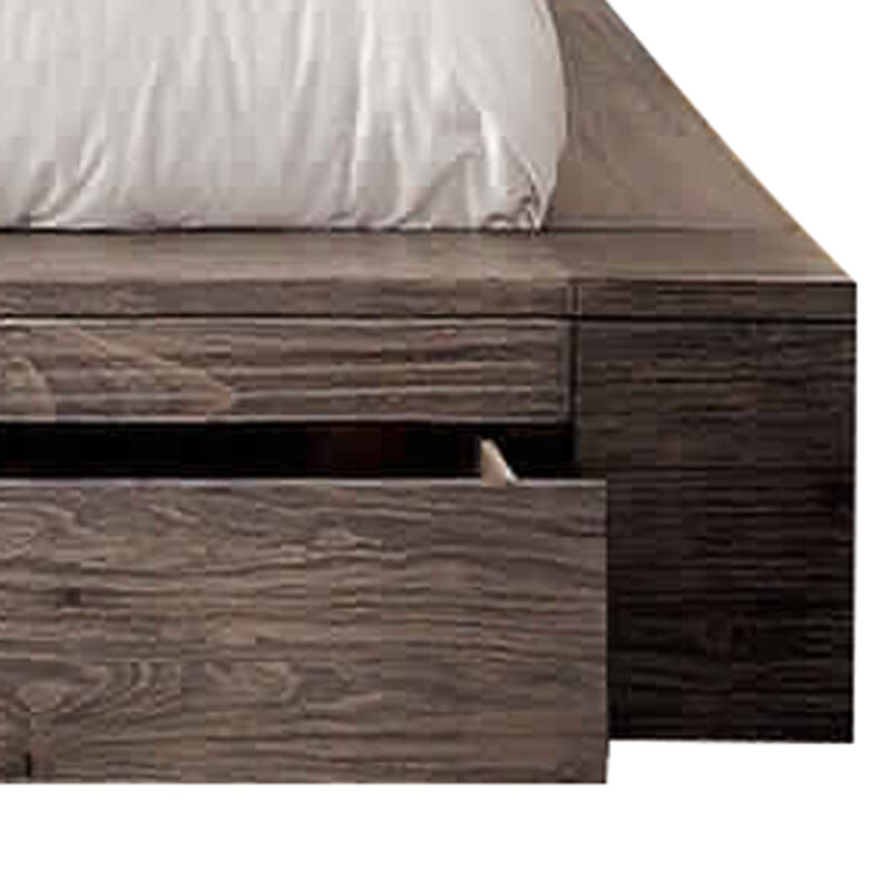 Transitional Style Wooden California King Size Bed with 2 Drawers, Brown