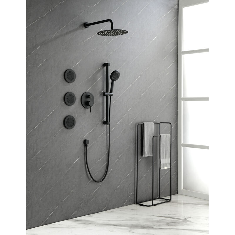 Shower System With Shower Head, Hand Shower, Slide Bar, Body Sprays, Shower Arm, Hose, Valve