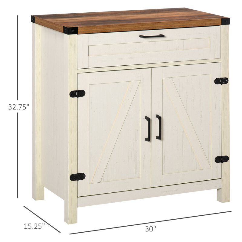 White Kitchen Organizer: Farmhouse Style Sideboard with Drawer