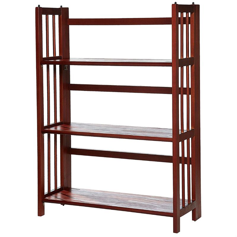 Hivvago 3-Shelf Folding Storage Shelves Bookcase in Walnut Wood Finish