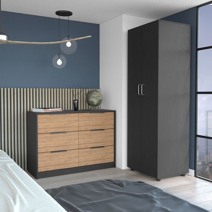 Palmer 2 Piece Bedroom Set, London Armoire + Egeo 4 Drawer Dresser, Black / Pine
