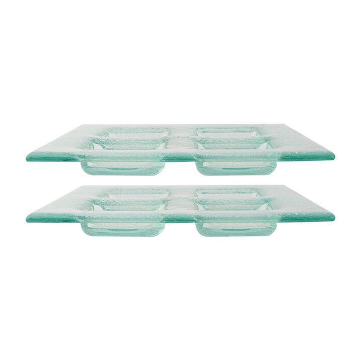 Glass Dinnerware 8" x 8" Square Clear Glass Sectional Plate (Set of 2)