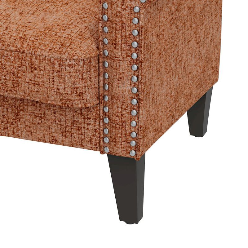 HL Home Furnishings Jean Rolled Armchairs with Nailheads in Orange Chenille