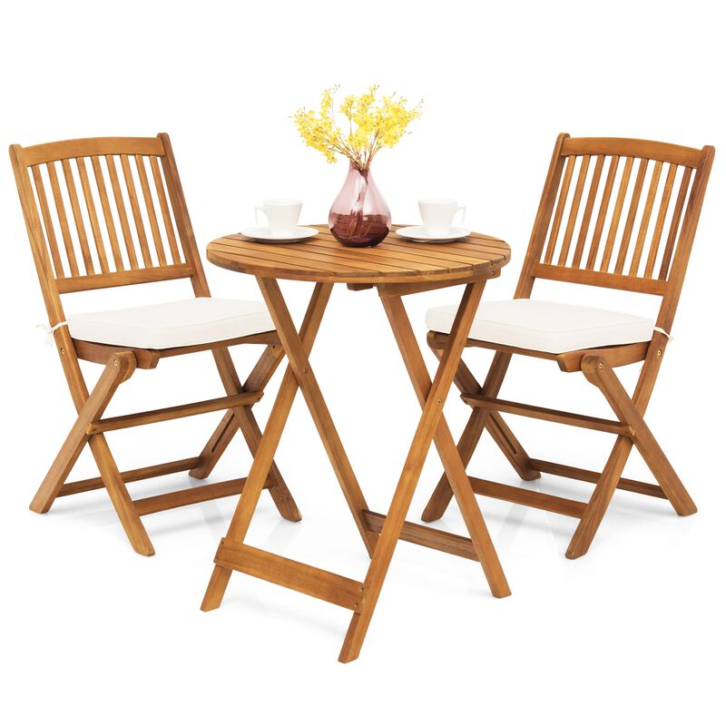 3 Pieces Patio Folding Bistro Set with Padded Cushion and Round Coffee Table