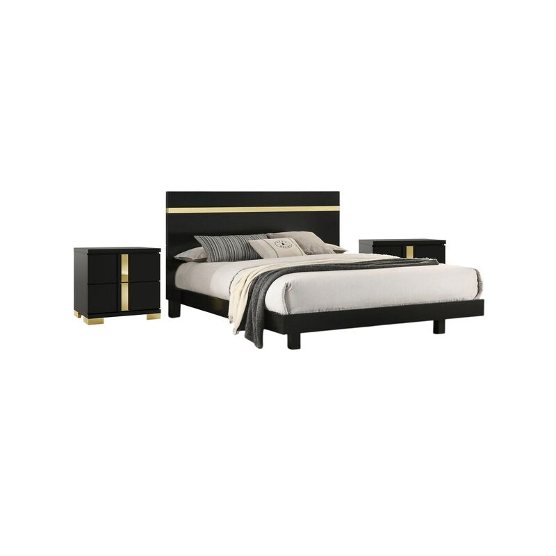 3pc Bedroom Set, Wood, 2 Nightstands image number 0