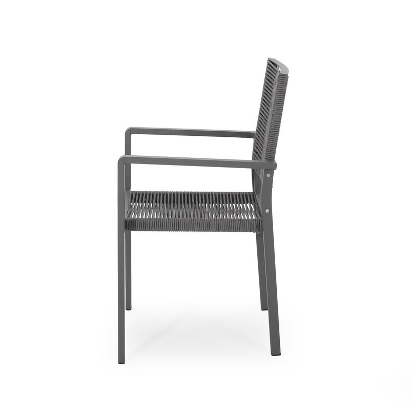 Merax 2 PCS Outdoor Modern Aluminum Dining Chairs with Rope Seat