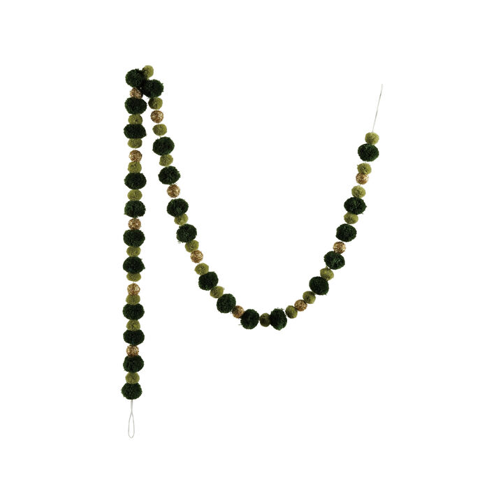 Green & Gold Fabric Pom Pom Garland