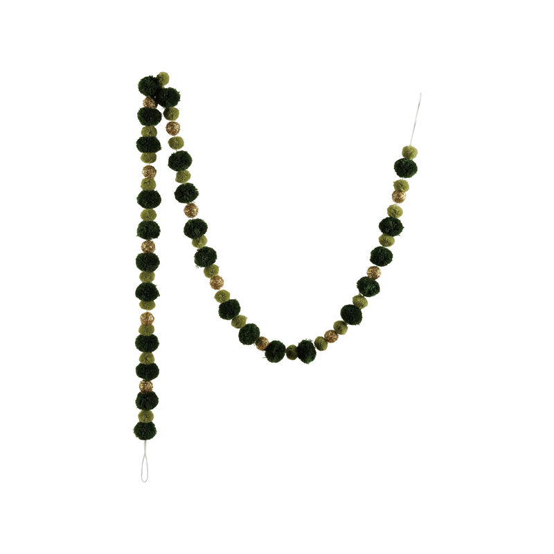 Green & Gold Fabric Pom Pom Garland image number 0