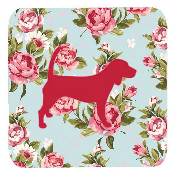 Caroline's Treasures BB1087-RS-BU-FC Beagle Shabby Chic Blue Roses Foam Coasters (Set of 4), 3.5 H x 3.5 W, Multicolor