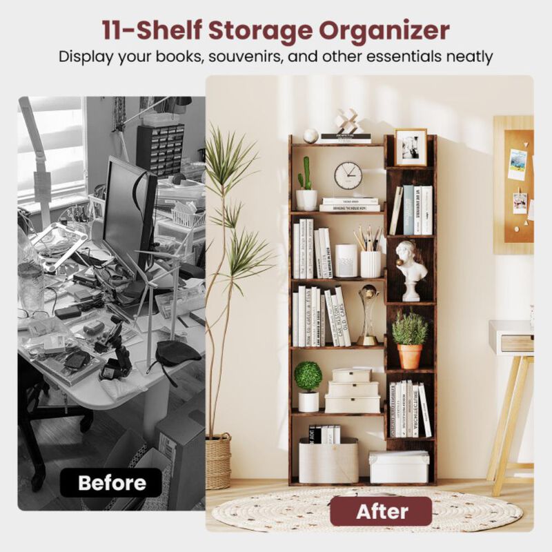 Hivvago 6-Tier Bookshelf Wooden Bookcase with 2 Anti-Tipping Kits Open Display Shelf