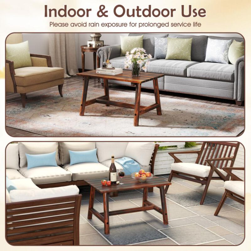 Hivvago Solid Wood Patio Table with Slatted Tabletop for Garden Lawn Porch Balcony Poolside Living Room