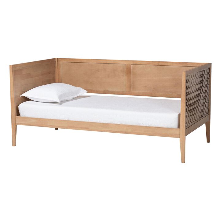 Baxton Studio Lara Twin Daybed - Modern Wood Bed Frame with Wraparound Laser-Cut Decorative Headboard Overlay