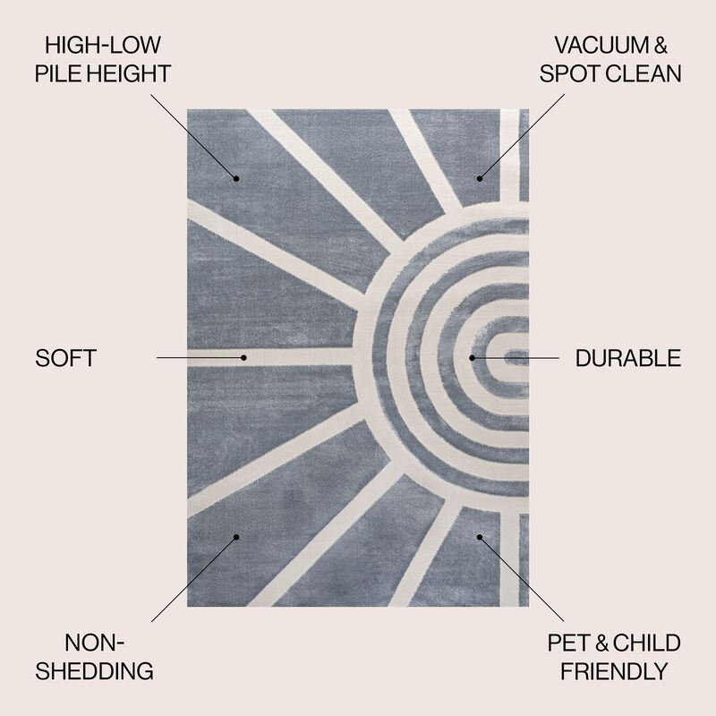 Aelius MidCentury Scandinavian Abstract Sun Two-Tone High-Low Area Rug