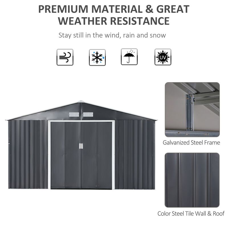Dark Gray Garden Vault: 13'x11' Metal Shed with Sliding Doors & Vents