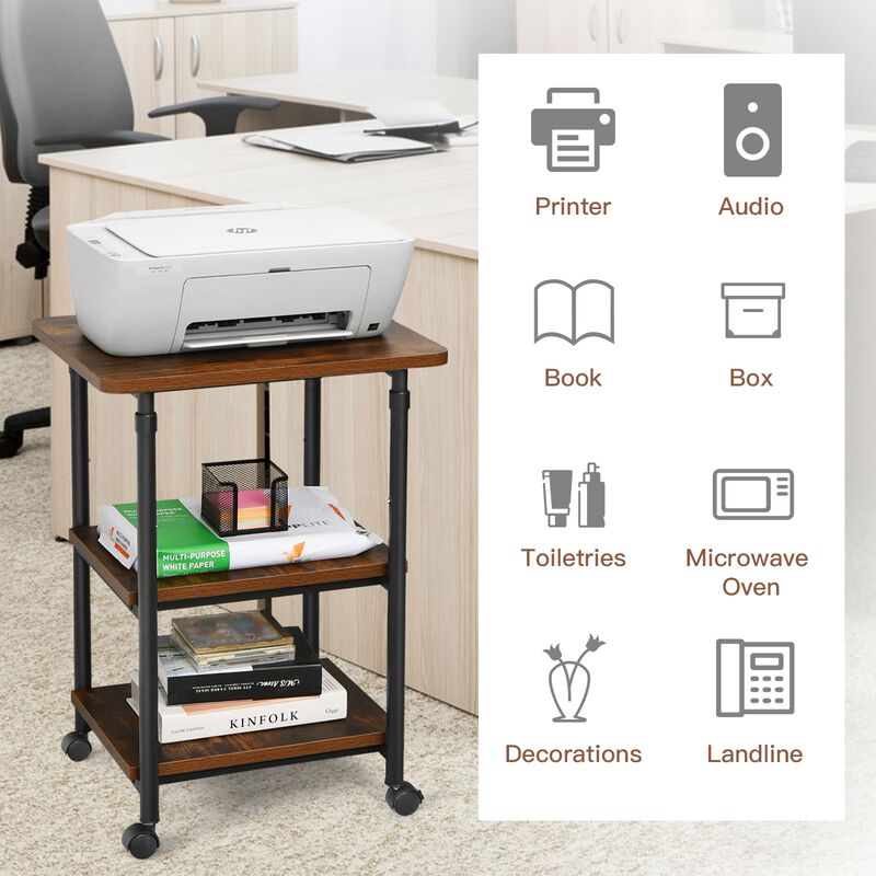 3-tier Adjustable Printer Stand with 360° Swivel Casters