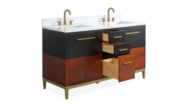 60 Inch Beatrice Mid-Century Trendy Modern Double Sink Bathroom Vanity