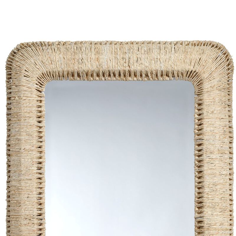 Holo Floor Mirror, 76 Inch Tall Frame, Natural Brown Woven Cornhusk - Benzara