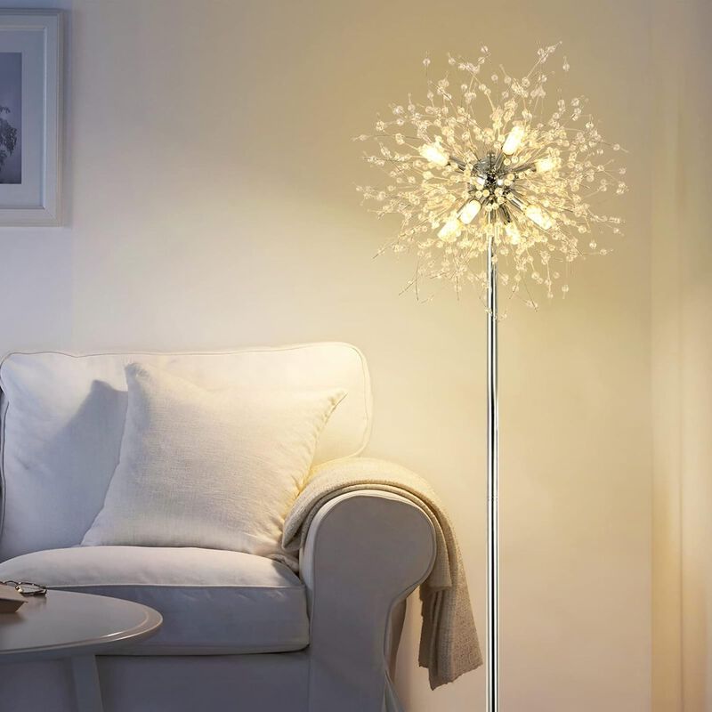 ELEMENT ACE Elegant 69 Inch Tall Crystal Standing Floor Lamp with 8 Lamp Heads, 32 Firework Crystal Accents, Sturdy Metal Base for Living Room Bedroom Home Decor image number 6