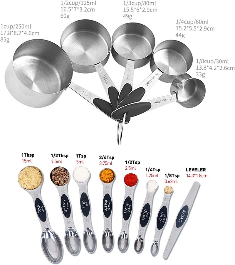 Magnetic Stainless Steel Measuring Cups and Spoons Set with Leveler image number 7