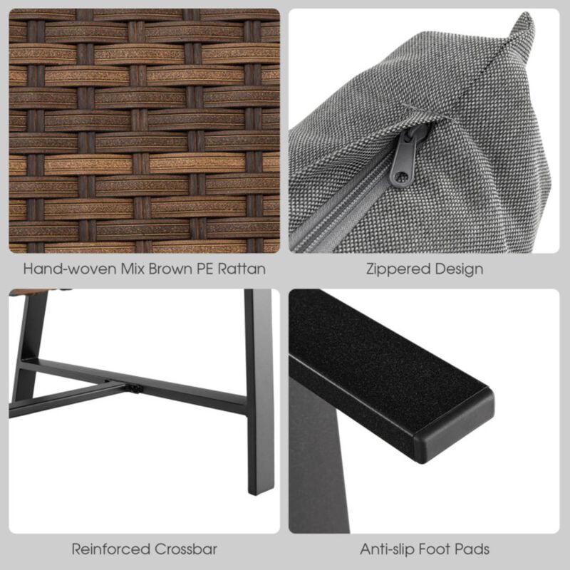 Hivvago 2 Pieces Patio Rattan Coffee Table Set with Shelf and Quick Dry Cushion