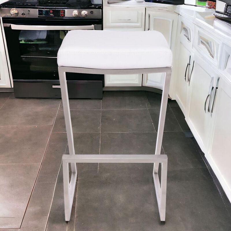 Hivvago 26 Inch White And Silver Iron Backless Counter Height Bar Chair