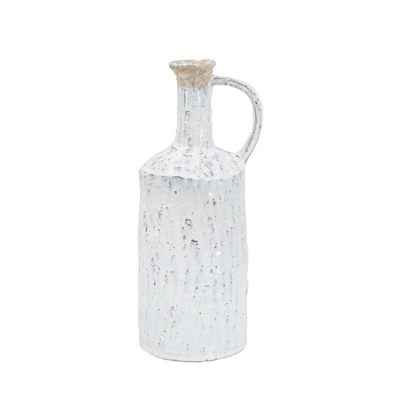 HomeRoots 13" White Terracotta Cylinder Jug Vase image number 0