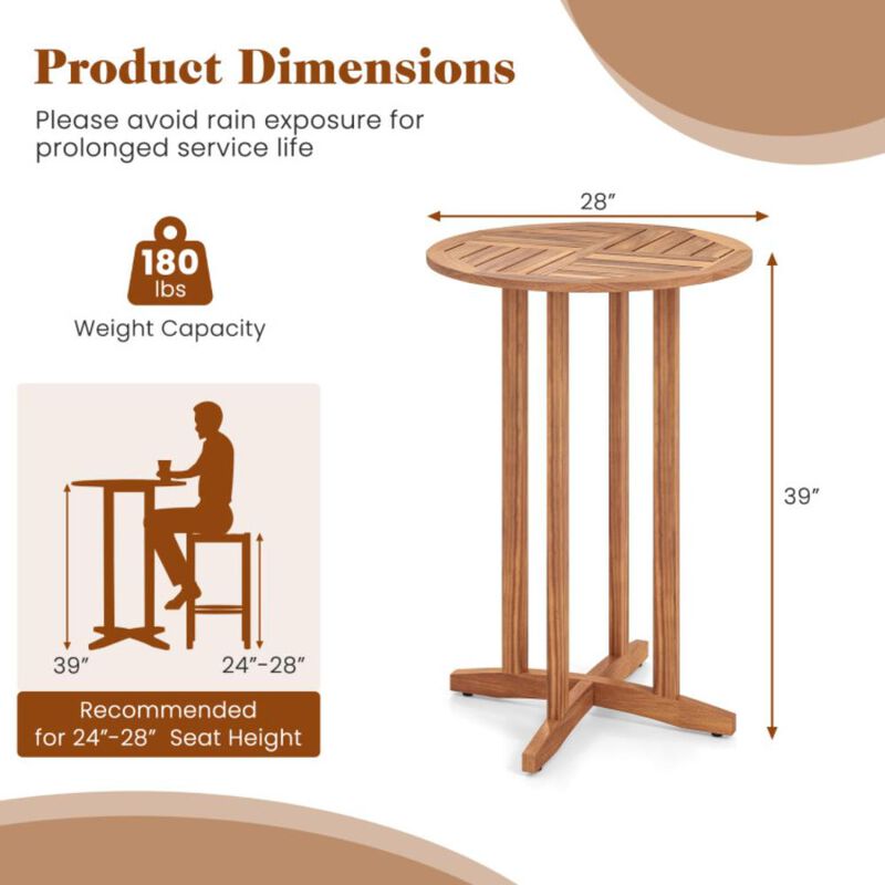 Hivvago Outdoor Acacia Wood Bar Table with Slatted Table Top