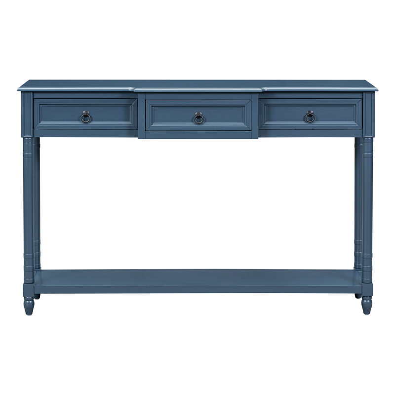 Rustic Rectangle Wood Console Table with 3-Drawers and Bottom Shelf - Espresso