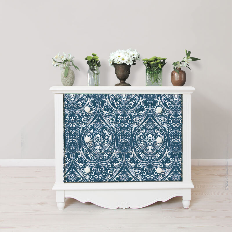 Bohemian Indigo Damask Peel & Stick Wallpaper image number 2