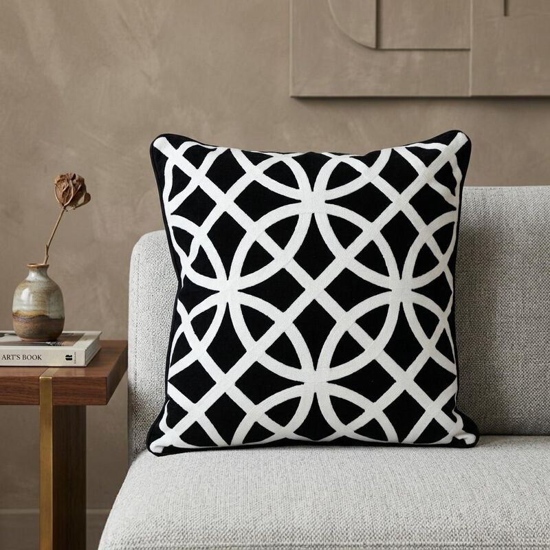 HomeRoots 20" Black Geometric Cotton Throw Pillow image number 1