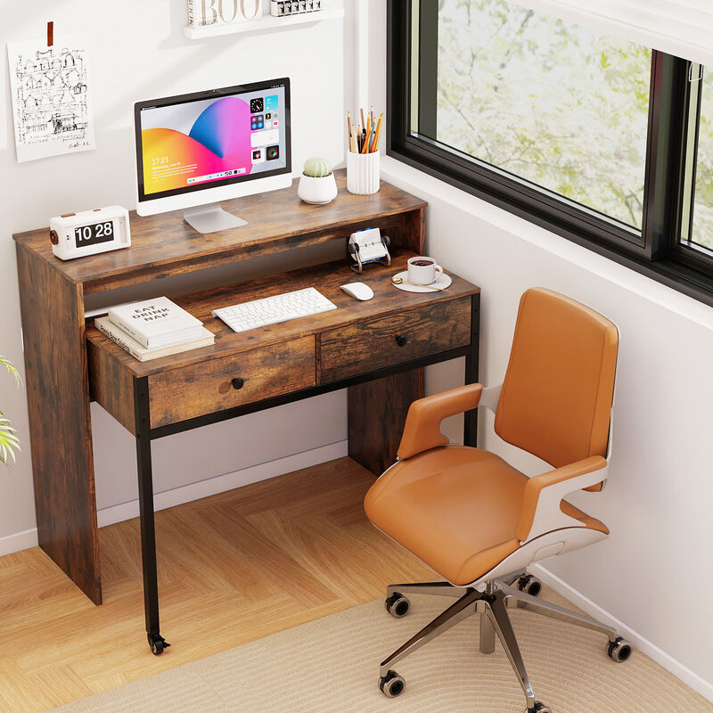 Convertible Extendable Writing Desk with 2 Drawers for Home Office image number 1