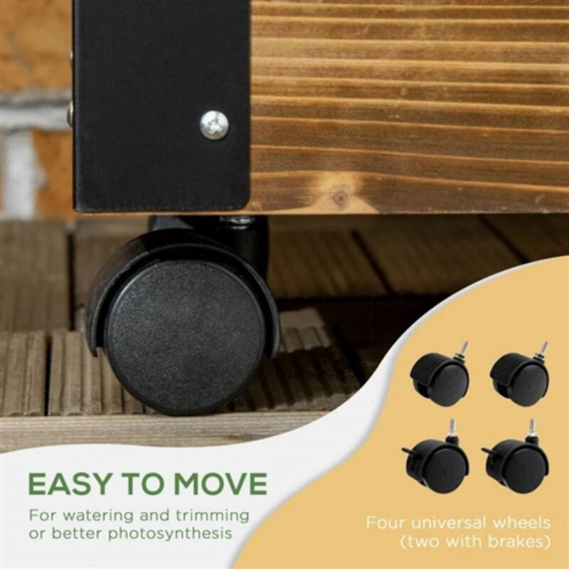 Rustic Farmhouse Wooden Raised Garden Bed with Trellis and Rolling Wheels